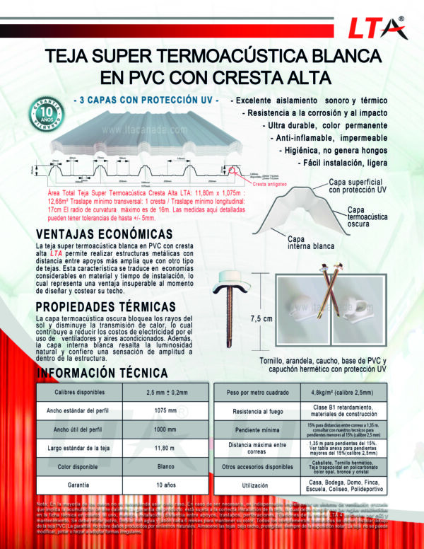 FT Teja Blanca Cresta Alta Super Termoacústica