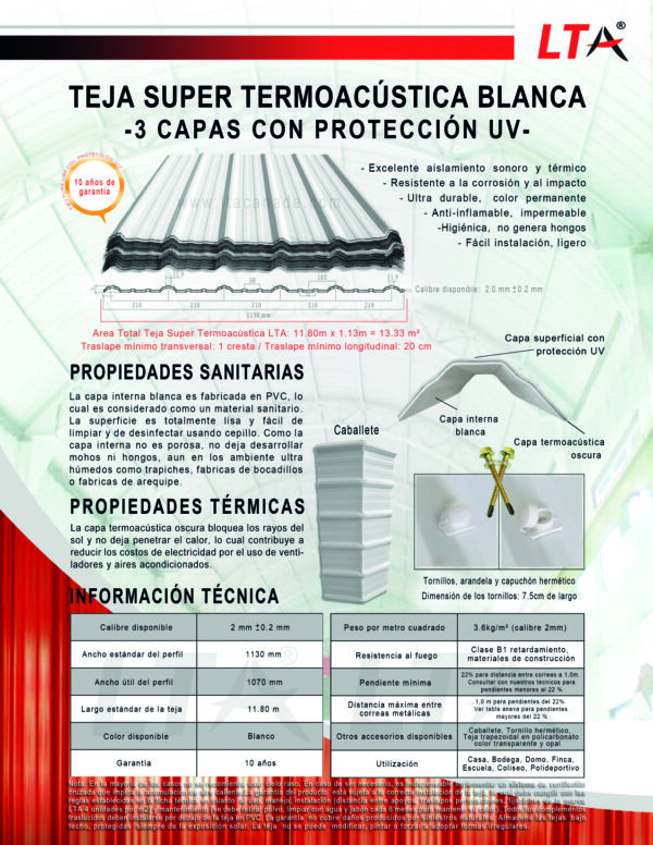 Teja Blanca Cresta Baja Super Termoacústica