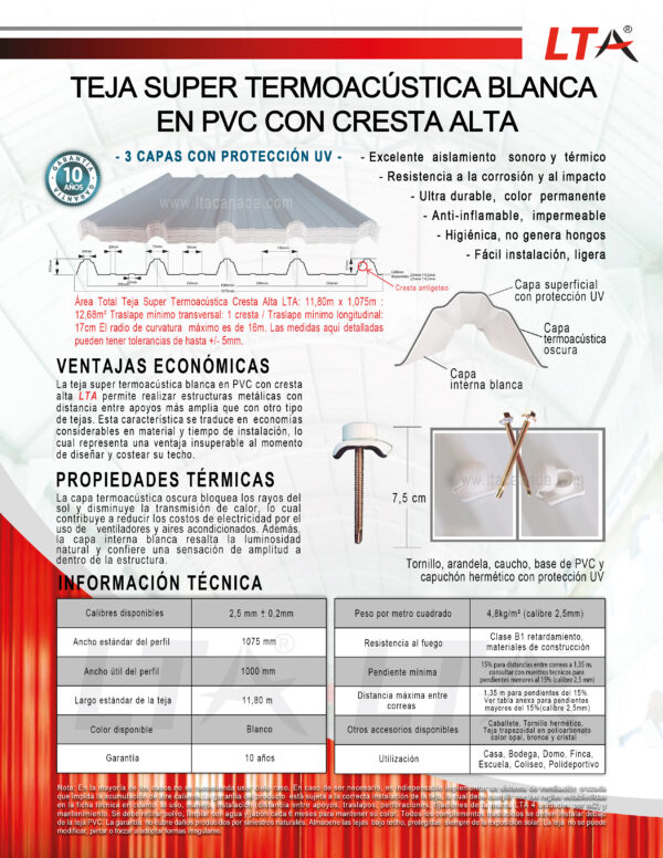 Teja Blanca Cresta Alta Super Termoacústica