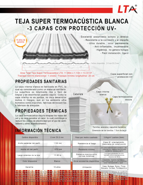 Ficha Técnica RGB Teja Blanca Cresta Regular Super Termoacústica